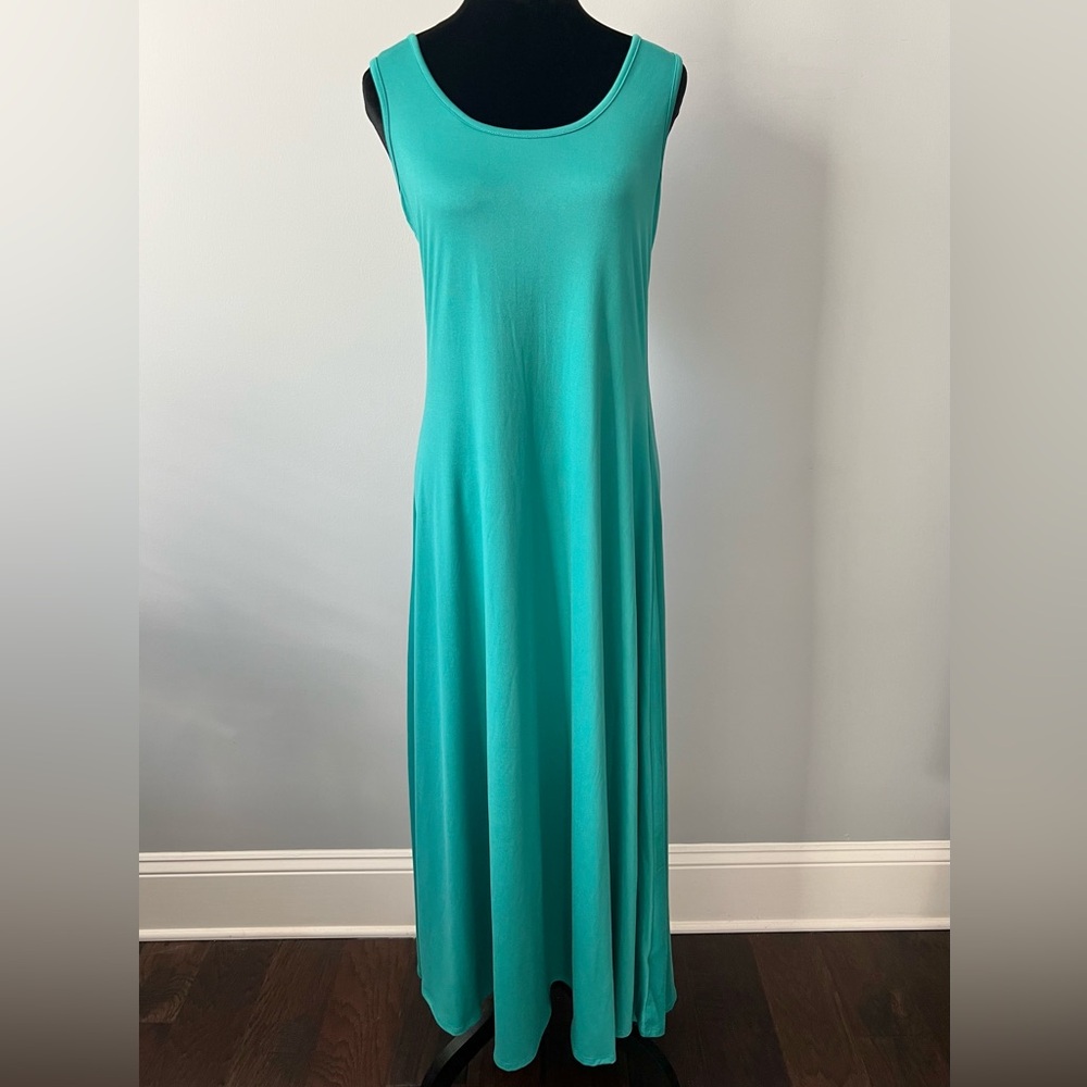 24seven Comfort Apparel Slim Fit A-Line Sleeveless Maxi Dress Green Size Large